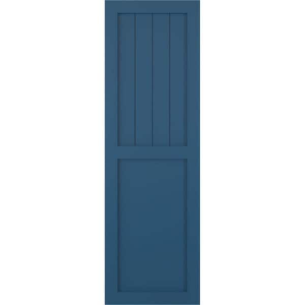Ekena Millwork 18 in. x 32 in. True Fit PVC Farmhouse/Flat Panel Combination Fixed Mount Board and Batten Shutters in Sojourn Blue