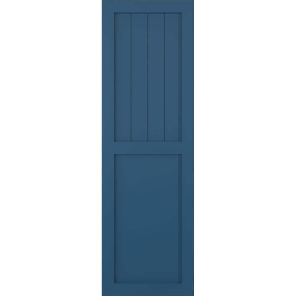 18 in. x 61 in. TrueFit PVC Farmhouse/Flat Panel Combination Fixed Mount Board & Batten Shutters Pair in Sojourn Blue price history on PriceWatchPro