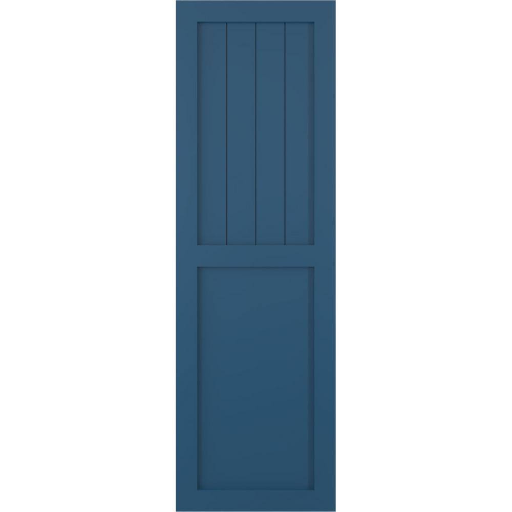 18 in. x 79 in. True Fit PVC Farmhouse/Flat Panel Combination Fixed Mount Board and Batten Shutters Pair in Sojourn Blue price history on PriceWatchPro