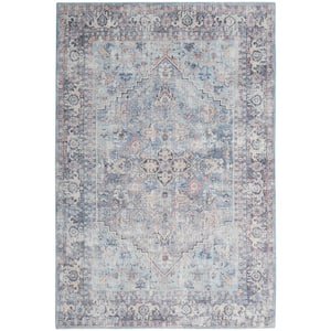 57 Grand Machine Washable Light Gray/Blue 9 ft. x 12 ft. Bordered Traditional Area Rug