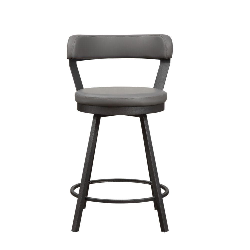 Gray Faux Leather Swivel Counter Stools with Metal Base, Set of 2