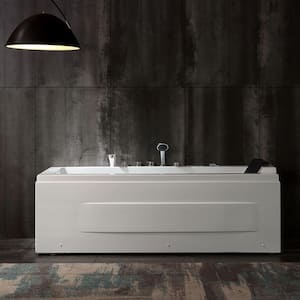 67 in. Left Drain Rectangular Alcove Whirlpool Lighted Bathtub in White with Water Jets - Tub Filler - Hand Shower