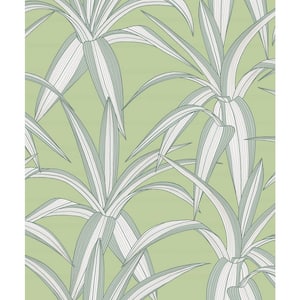 31.35 sq. ft. Spring Green Tossed Cradle Plant Vinyl Peel and Stick Wallpaper Roll