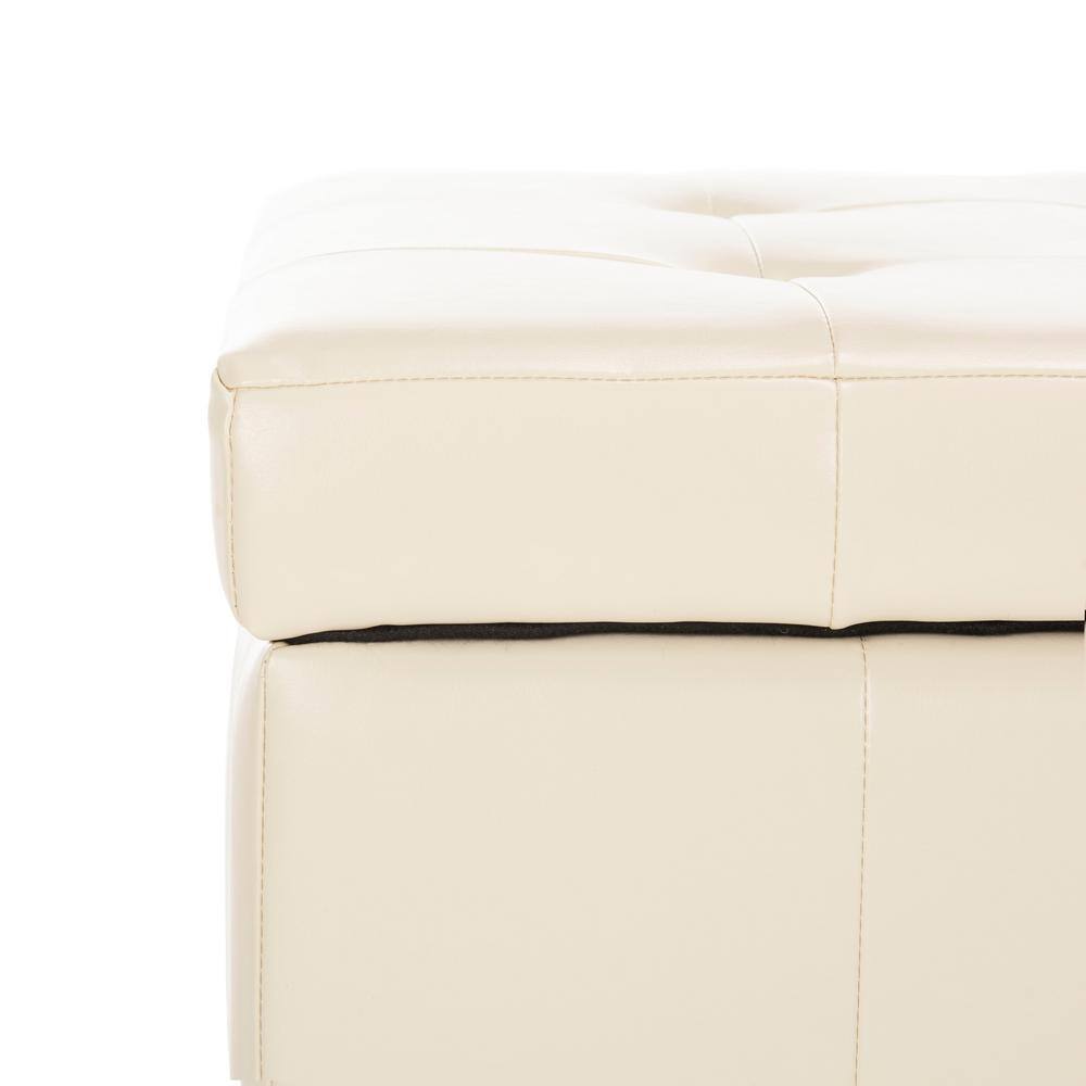 Large Off-White Quilted Leather Storage Bench with Beech Wood Legs