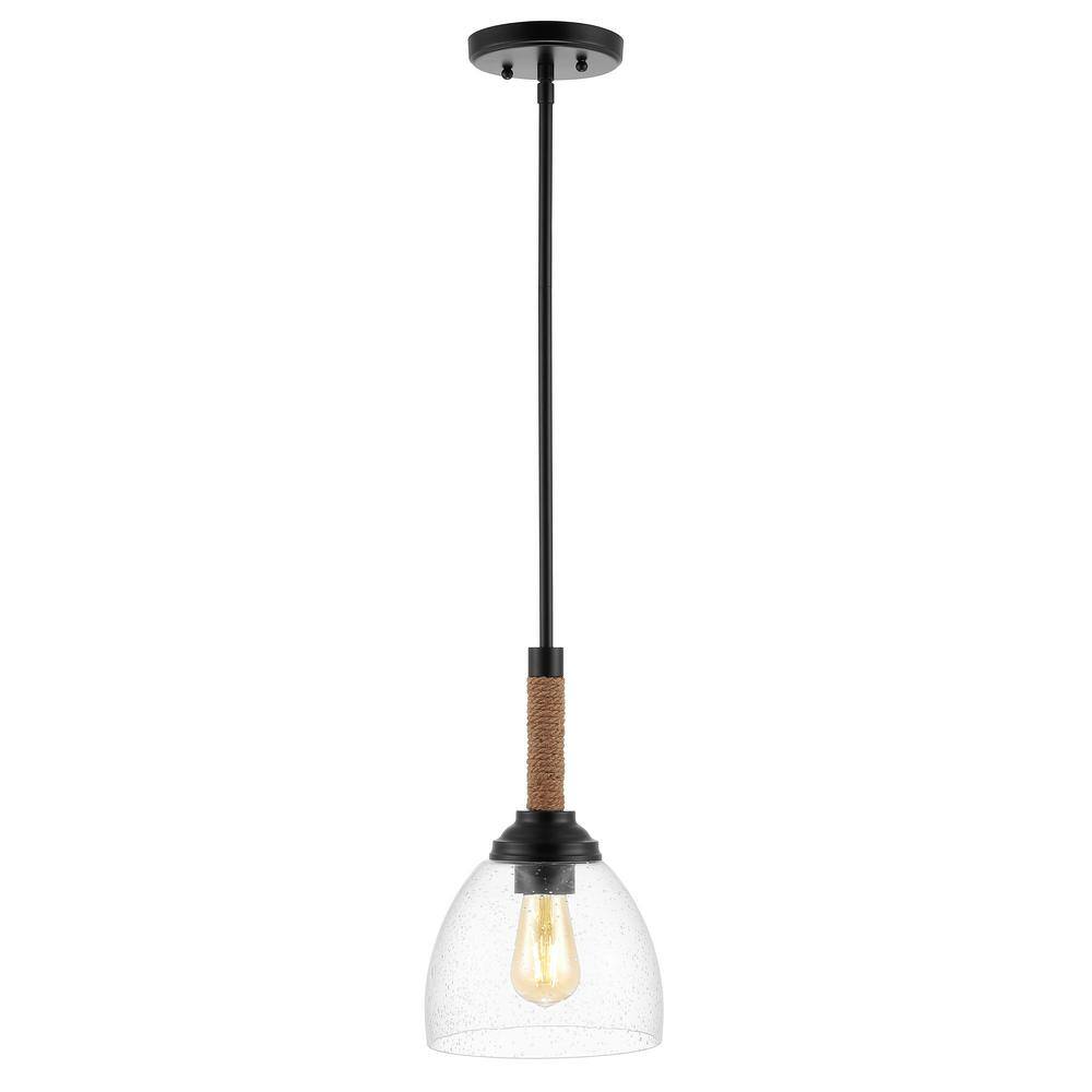 Alys 7.63" Modern Rustic Iron & Clear Glass LED Pendant - Black