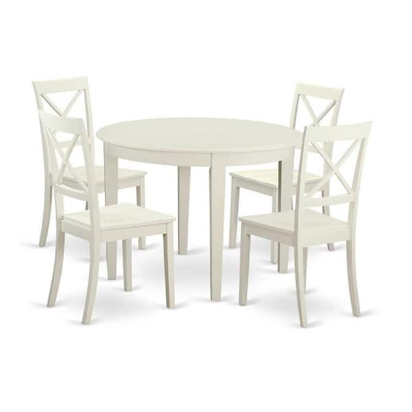 East West Furniture 5-Piece Buttermilk and Cherry Solid Wood Top - Round Dining Room Set - Seats 4