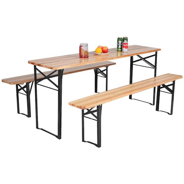 Unbranded 3-Piece Wood Rectangular Folding Picnic Outdoor Dining Set
