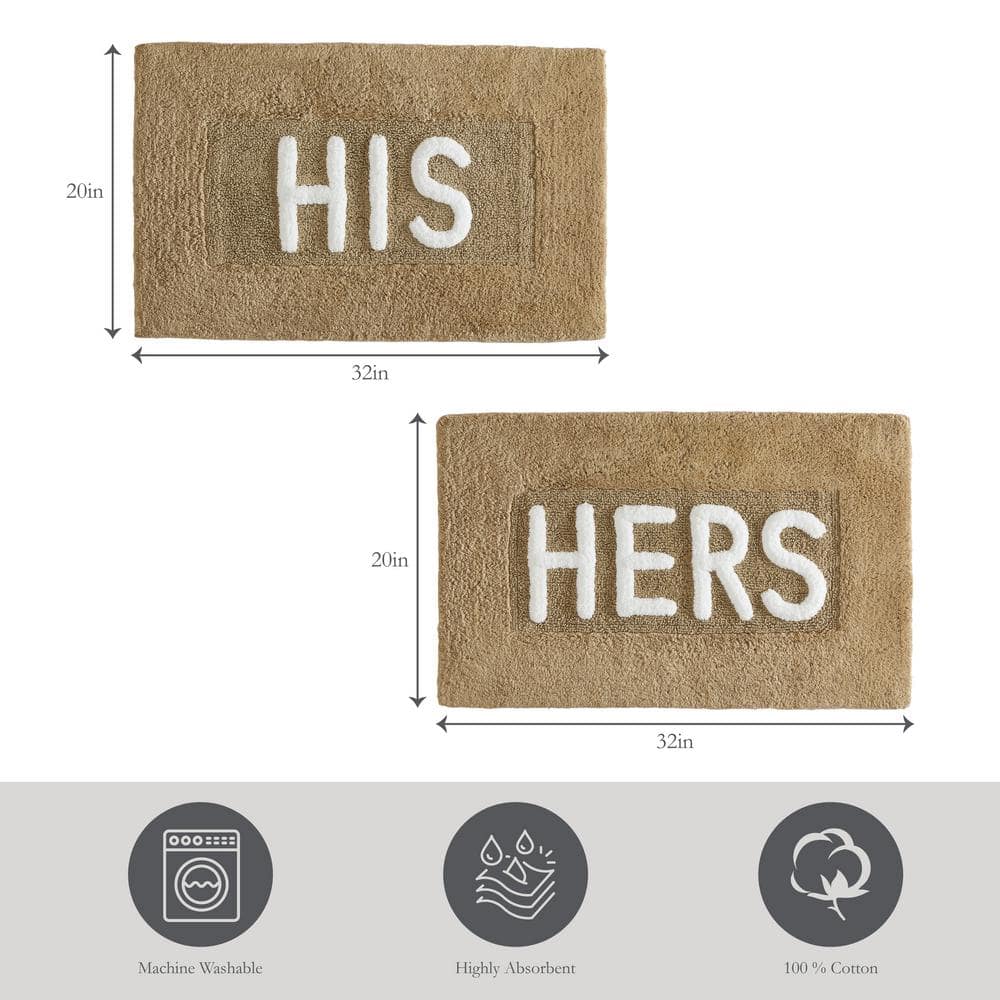 Beige Cotton His and Hers Bath Rug Set