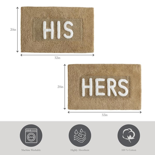 Jean Pierre His & Hers 2 Piece Cotton Bath Rug Set Linen