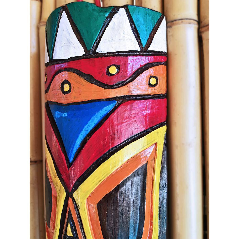 Hand-Carved Colorful Wooden Tiki Mask Statue, 20" Tall