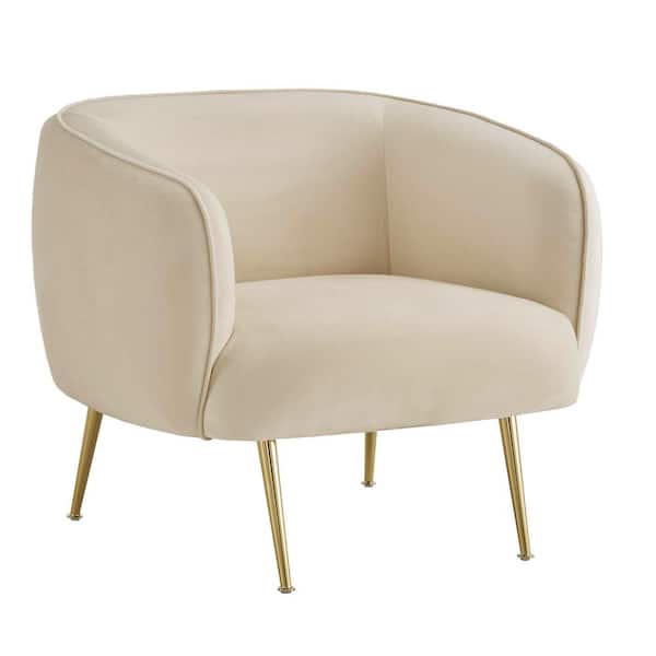 HomeSullivan Brass Beige Velvet Upholstered Accent Chair