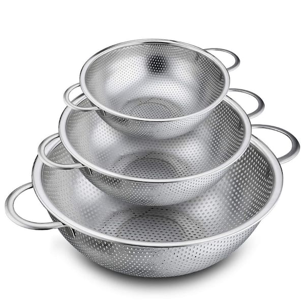 Stainless Steel Micro-Perforated Colander(Set of 3), Heavy Duty, Dishwasher Safe, 1/3/5 Quart
