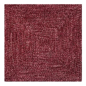 Chenille Tweed Braid Collection Burgundy & Mauve 60" Square 100% Polyester Reversible Indoor Area Rug