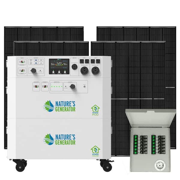 Powerhouse Platinum PE 7,200-Watt Solar Generator w/(1) 100Ah Battery Expansion Pod, (4) 410-Watt Panels, Transfer Kit