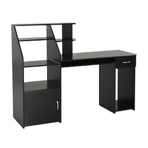 63.5 in. in Black 1-Drawer Writing Computer Desk with Sliding Keyboard Tray and Shelving
