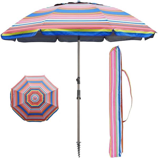 Unbranded 7 ft. Metal Pole Push Button Tilt Beach Umbrella in Orange-Blue Stripe