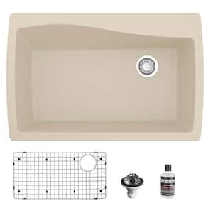 Bisque Quartz Composite 34 in. Single Bowl Drop-In Kitchen Sink with Accessories