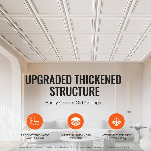 Ceiling Tiles, GLUE UP, 20" X 20", MAJESTY White, 40 Pcs & 3 Tubes