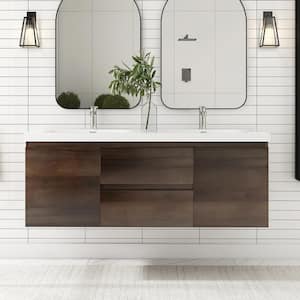 60 in. W x 20 in. D x 23 in. H Double Sinks Wall Mounted Bath Vanity in Grey Oak with White Resin Top