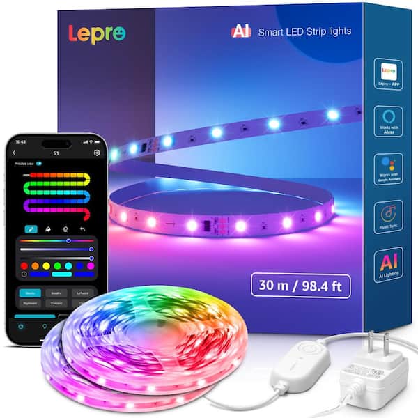 S1 100ft Smart RGBIC LED Strip Light,Rainbow DreamColor Chasing Music Sync WiFi Bluetooth APP Voice Control Party Decor