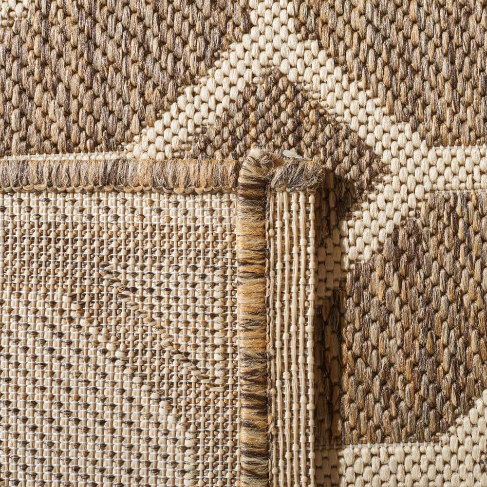 Brown and Beige Geometric Synthetic Indoor Outdoor Rug 48" x 26"