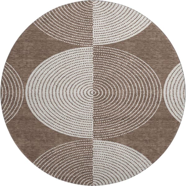 Mayfield Premium Machine Washable Abstract AMF2275 Beige 8 ft. x 8 ft. Round Rug
