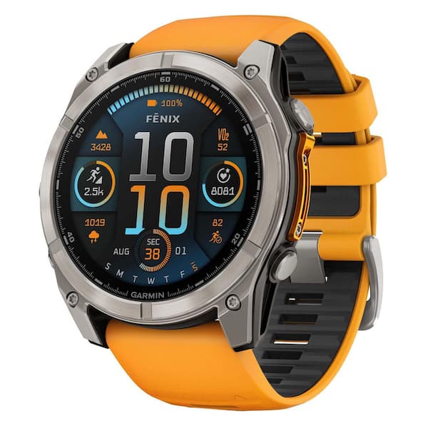 fenix 8 AMOLED Multisport 51-mm GPS Watch with Silicone Band 2 x .58 in Spark Orange and Graphite
