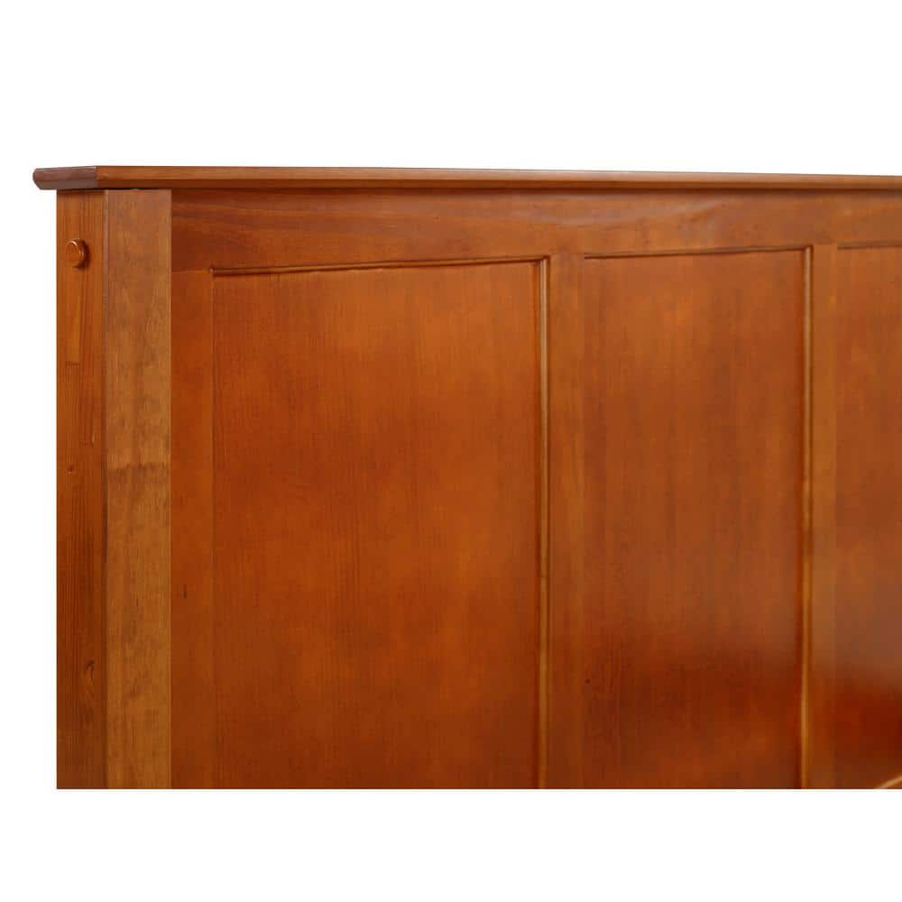 Mission Cherry Pine Queen Bed with Upholstered Headboard and Storage Drawer