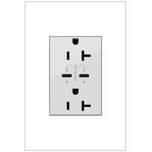 adorne 20 Amp Tamper-Resistant Duplex Outlet with Ultra-Fast 6A PLUS 30W Power Delivery USB Type-C/C, White