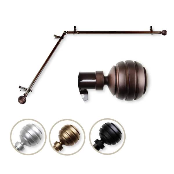 Rod Desyne 13/16" Dia Adjustable 120" to 170" Single Corner Window Curtain Rod in Cocoa with Poise Finials