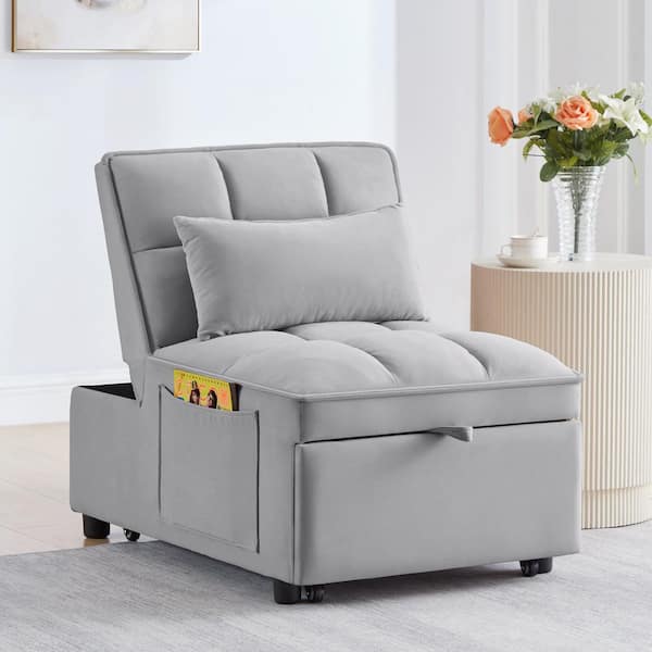 24.50 W in. Gray Foam Twin Size Sofa Bed with Storage Pockets and Adjustable Backrestn