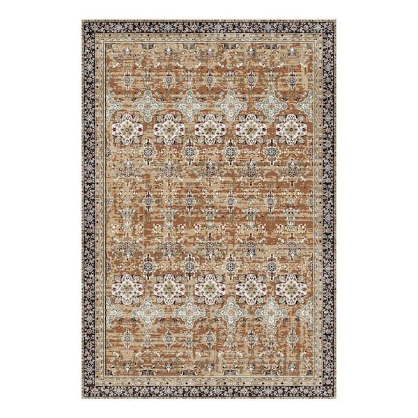 Area Rug 6 x 9 ft. Washable Non-Slip and Tear-Resistant Carpet, Pet Friendly Vintage Indoor Rug, Brown Green 2025 Update