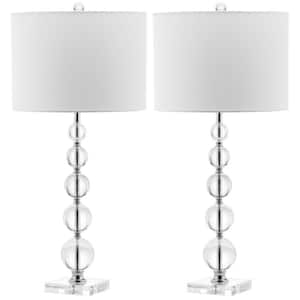 Liam 29 in. Clear Stacked Crystal Ball Table Lamp with White Shade