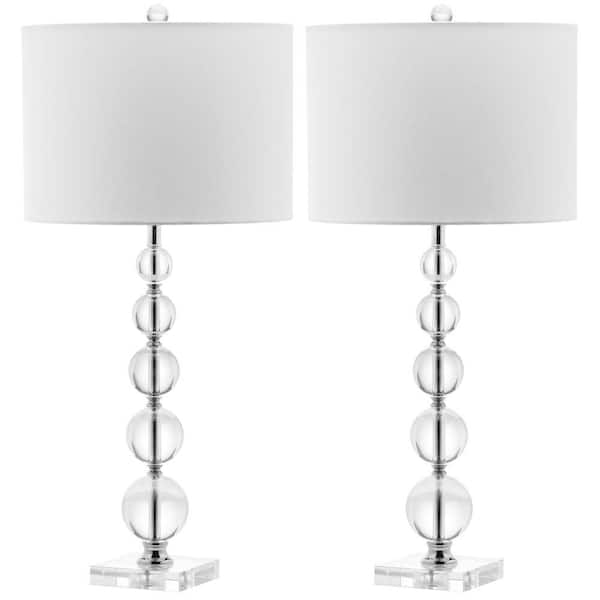 SAFAVIEH Liam 29 in. Clear Stacked Crystal Ball Table Lamp with White Shade