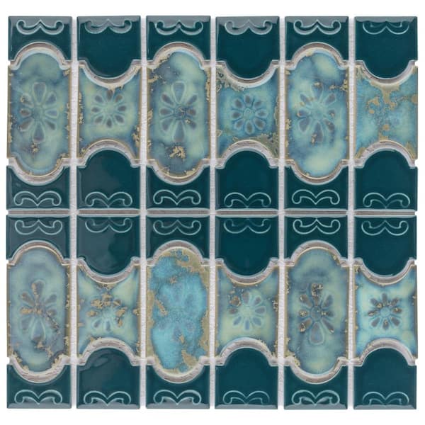 Merola Tile Montego Emerald 6 in. x 6 in. Porcelain Mosaic Take Home Tile Sample