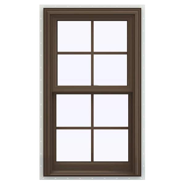 JELD-WEN 23.5 in. x 47.5 in. V-2500 Series Brown Painted Vinyl Double Hung Window with Colonial Grids/Grilles