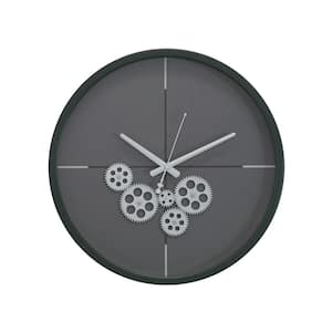 Modern Minimalist 18''D Dark Green Clock with Open Moving Gears