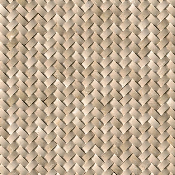 MSI - Take Home Tile Sample - Crema Herringbone 4 in. x 4 in. x 10 mm Polished Marble Mesh-Mounted Mosaic (0.25 sq. ft.)