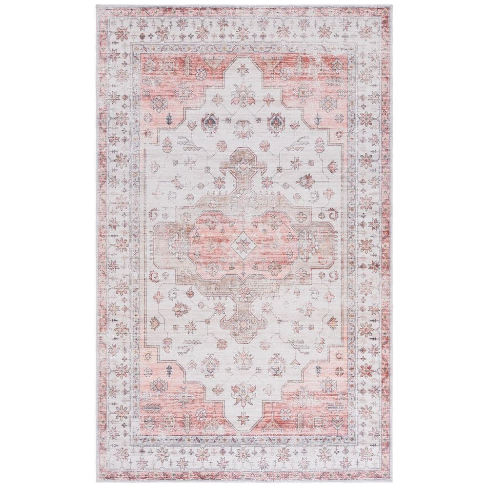 SAFAVIEH Arizona 6 ft. x 9 ft. Beige/Rust Machine Washable Distressed ...