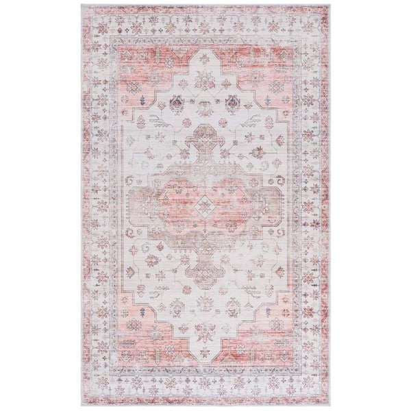 SAFAVIEH Arizona 6 ft. x 9 ft. Beige/Rust Machine Washable Distressed ...