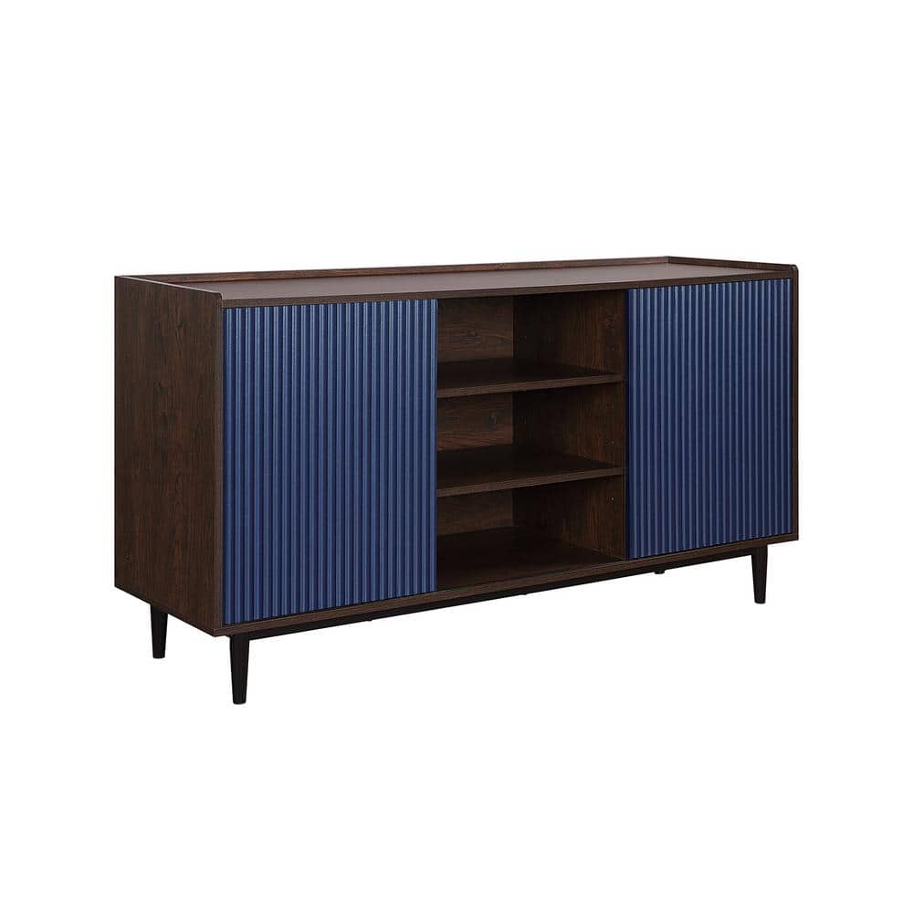Duane 59" Dark Brown and Navy Blue Ribbed Sideboard