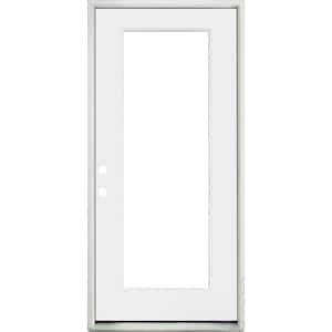 32 in. x 80 in. Legacy Full Lite Clear Glass Right Hand Inswing White Primed Fiberglass Prehung Front Door