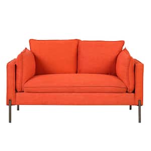 56 in. Orange Linen 2-Seater Loveseat with Armrest and Pillows