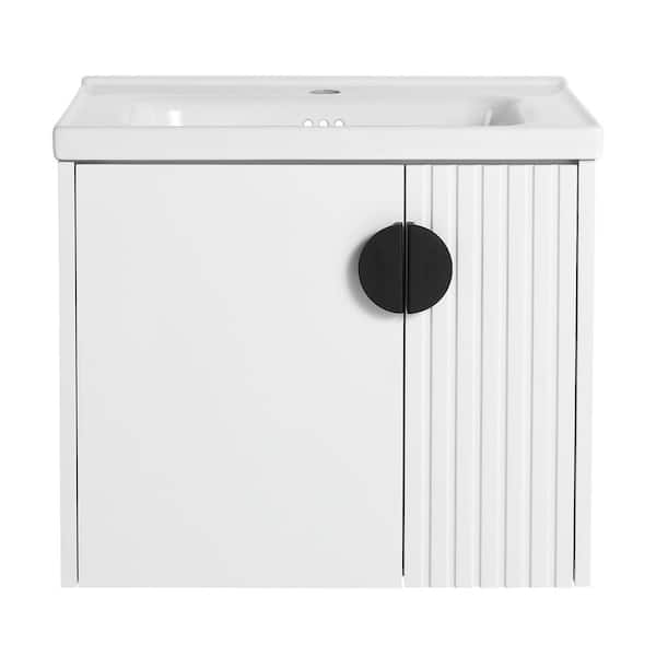 Boosicavelly 23.80 in. W x 18.50 in. D x 20.69 in. H Single Sink Wall MountedBath Vanity in White with White Ceramic Top