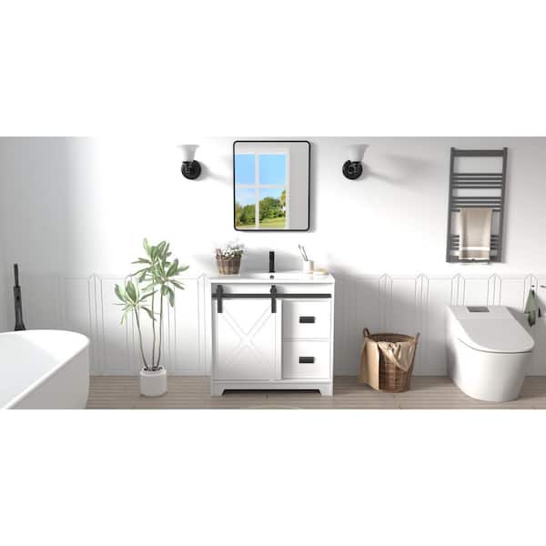 eclife 36 in. W Single Sink Freestanding White Bath Vanity with