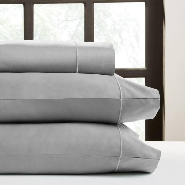 DEVONSHIRE COLLECTION OF NOTTINGHAM 4-Piece Grey Solid 560 Thread Count Cotton Queen Sheet Set