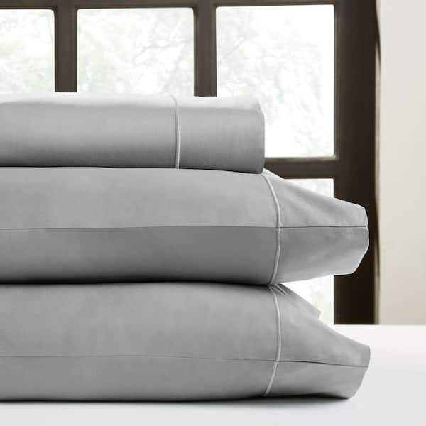 PERTHSHIRE 4-Piece Grey Solid 700 Thread Count Cotton California King Sheet Set
