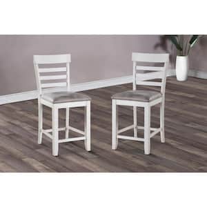 New Classic Furniture Richland White Solid Wood Counter Side Chair with Brown Fabric Seat (Set of 2)