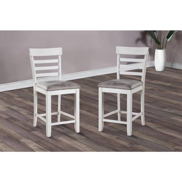 NEW CLASSIC HOME FURNISHINGS New Classic Furniture Richland White Solid Wood Counter Side Chair with Brown Fabric Seat (Set of 2)