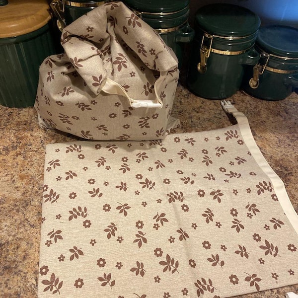 2-Pack Brown Reusable Resealable Cotton Fabric and Beeswax Layer Bread Bags for Sourdough Homemade Bread